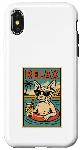 Sphynx Katze Relaxing Beach Comic Book Style Relax Hülle für iPhone X/XS Sphynx Katze Relaxing Beach Comic Book Style Relax Hülle für iPhone X/XS von Cat Pop Art Store