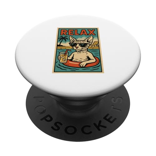 Sphynx Katze Relaxing Beach Comic Book Style Relax PopSockets Klebender PopGrip Sphynx Katze Relaxing Beach Comic Book Style Relax PopSockets Klebender PopGrip von Cat Pop Art Store