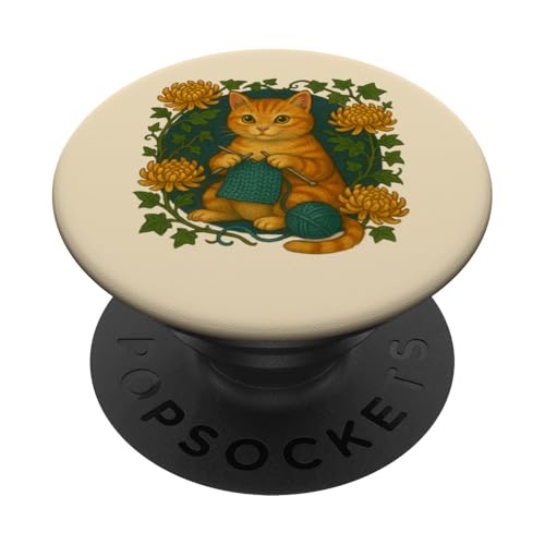 Knitting Kitty Cat-Kunstwerk, Kunst für Stricker PopSockets Klebender PopGrip von Cat Snugg