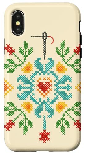 Kreuzstichmuster Kunst Kreuzstich Kunstwerk Kreuzstich Hülle für iPhone X/XS von Cat Snugg