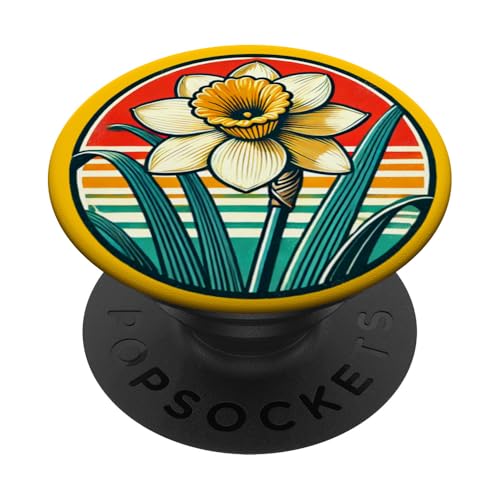 Narzissen-Illustration, gelbe Frühlingsblumen-Designs PopSockets Klebender PopGrip von Cat Snugg