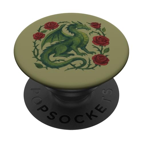 Rosendrache Illustration Dornige Rosen Drachen PopSockets Klebender PopGrip von Cat Snugg