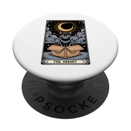 The Hermit Tarotkarte für Katzenliebhaber, lustige Katze PopSockets Klebender PopGrip von Cat Tarot Card Designs