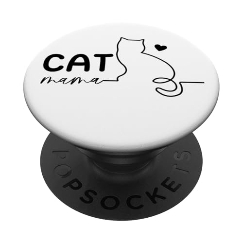 Cat Mama Herz Silhouette Line Art Muttertag für Katzenmutter PopSockets Klebender PopGrip von Cat Tees NYC
