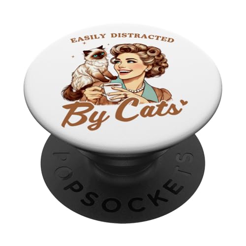 Leicht abgelenkt von Himalaya-Katzen, Retro-Himalaya-Katzenmutter PopSockets Klebender PopGrip von Cat Tees NYC