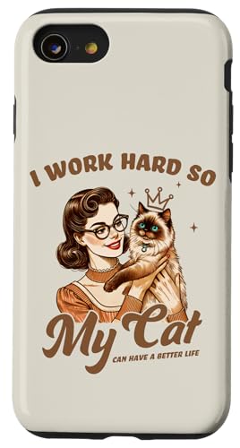 Retro Katze Mama Katze Papa Arbeite hart, damit meine Katze ein besseres Leben führen kann Hülle für iPhone SE (2020) / 7 / 8 von Cat Tees NYC
