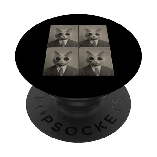 Vintage Photobooth Katze trägt Sonnenbrille und Anzug PopSockets Klebender PopGrip Vintage Photobooth Katze trägt Sonnenbrille und Anzug PopSockets Klebender PopGrip von Cat and Kitten Photograph Designs