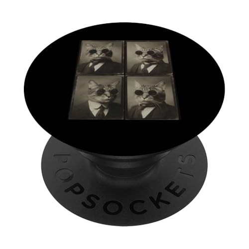 Vintage Photobooth Katze trägt Sonnenbrille und Anzug PopSockets Klebender PopGrip Vintage Photobooth Katze trägt Sonnenbrille und Anzug PopSockets Klebender PopGrip von Cat and Kitten Photograph Designs