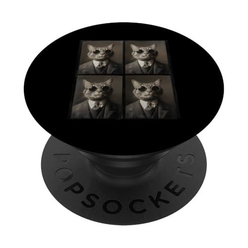 Vintage Photobooth Katze trägt Sonnenbrille und Anzug PopSockets Klebender PopGrip Vintage Photobooth Katze trägt Sonnenbrille und Anzug PopSockets Klebender PopGrip von Cat and Kitten Photograph Designs