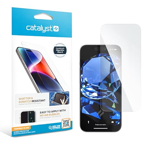 Catalyst Displayschutzfolie aus gehärtetem Glas für iPhone 15 and 15 Pro Zoll, vollständige Abdeckung gegen Stürze, Risse, Oberflächenkratzer, hüllenfreundlich, kompatible Hülle, berührungsempfindlich von Catalyst