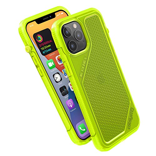 Vibe Series Hülle, designt für iPhone 12 Pro Max, patentierte drehbare Stummschaltung, 3 m fallfest, kompatibel mit MagSafe, Crux-Zubehör Befestigungssystem - Neon Yellow von Catalyst