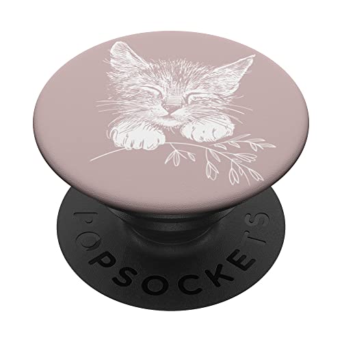 Schlafendes Kätzchen mit kleinem Zweig, Katze PopSockets mit austauschbarem PopGrip von Cats by Fluffabulous Prints