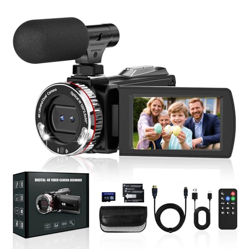Videokamera 4K Camcorder 48MP 60FPS Vlogging Kamera für YouTube 3.0'' 270°Drehbarer Screen, 21X Digital Zoom Video Kamera mit 64 GB SD-Karte, 2 Batterien, Externem Mikrofon Videokamera 4K Camcorder 48MP 60FPS Vlogging Kamera für YouTube 3.0'' 270°Drehbarer Screen, 21X Digital Zoom Video Kamera mit 64 GB SD-Karte, 2 Batterien, Externem Mikrofon von Caupureye