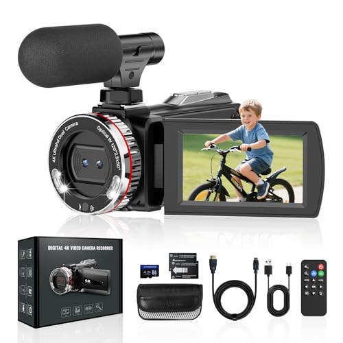 Videokamera 4K Camcorder 48MP 60FPS Vlogging Kamera für YouTube 3.0'' 270°Drehbarer Screen, 21X Digital Zoom Video Kamera mit 64 GB SD-Karte, 2 Batterien, Externem Mikrofon Videokamera 4K Camcorder 48MP 60FPS Vlogging Kamera für YouTube 3.0'' 270°Drehbarer Screen, 21X Digital Zoom Video Kamera mit 64 GB SD-Karte, 2 Batterien, Externem Mikrofon von Caupureye