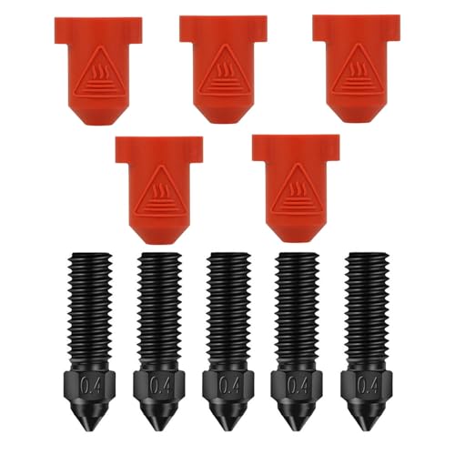 Cavabien 5PCS Thread Hardened Nozzles 0.4MM Stainless Steel Nozzles and 5PCS Hotend Silicone Sock Heater Block Silicone Cover Kit for Creality K1/K1 Max/K1C/Ender 3 V3 KE/CR10-SE 3D Printer von Cavabien