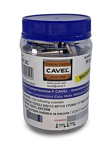 50 Stück CAVEL FCEM7.0C Compressione F-Kompressionsstecker für Koaxial-Kabel, Antennenkabel, Satellitenkabel bis 7,0mm,Witterungsbeständig 50x 50 Stück CAVEL FCEM7.0C Compressione F-Kompressionsstecker für Koaxial-Kabel, Antennenkabel, Satellitenkabel bis 7,0mm,Witterungsbeständig 50x von Cavel
