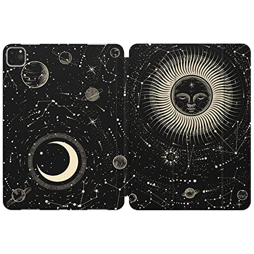 Cavka Hülle Kompatibel mit iPad 9.7 6th 5th 2018 2017 Air 2 Air 1 Vintage Constellations Slim Boho Magnetic Cover Night Sky Map Stars Witchcraft Sun Moon Celestial Magical for Girls Space - Black von Cavka