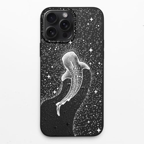 Cavka Mattschwarze Hülle, kompatibel mit iPhone 12 Pro, iPhone 12-6,1 Zoll, Walhai, stoßfeste Hülle mit Sternen, niedliches Sternbild, himmlischer Ozeanfisch, schützendes Gummi, Schwarz und Weiß von Cavka