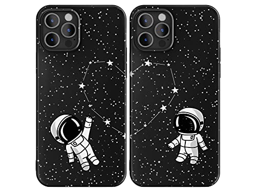 Cavka Passende Handyhülle, kompatibel mit iPhone 12 Mini, 13,7 cm (5,4 Zoll), für Paare, beste Freunde, niedliche Astronauten, BFFs, Weltraumjubiläum, für Sie und Ihn, Freund, Freundin, von Cavka