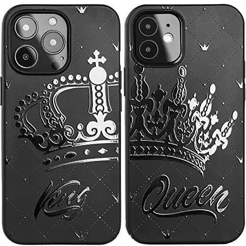 Cavka Schwarze Passende Handyhüllen Kompatibel mit - iPhone 12 Pro - iPhone 12-6,1 Zoll für Paare König und Königin Cover Set Niedlicher Jahrestag für Sie Verlobung Freundin Krone Freund Geburtstag von Cavka