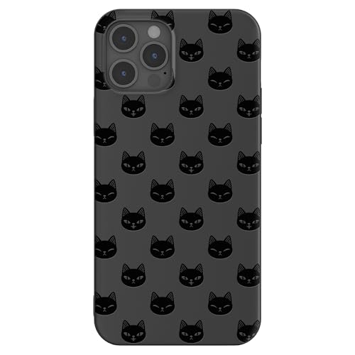 Cavka Schwarze Schutzhülle kompatibel mit iPhone 14 Pro Max – Kawaii-Katzengesicht, matte Oberfläche, Gummiabdeckung, niedliches Stoßfänger-Design, schlankes und stoßfestes Design, lustiges von Cavka