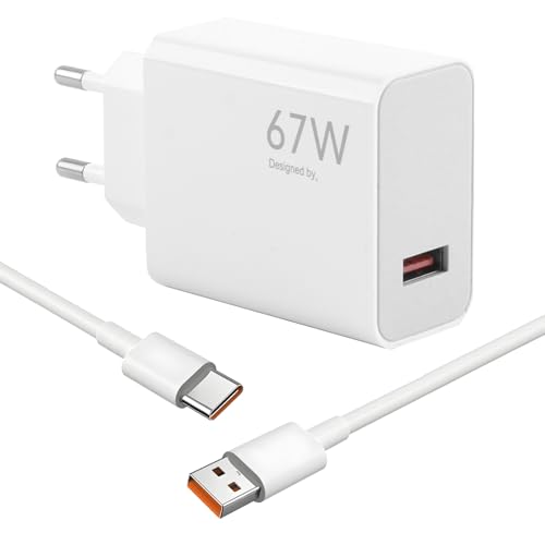 67W USB-C Ladegerät für Xiaomi Redmi Note 13 Pro/12 Pro/11 Pro, Poco X6 Pro/X5/X3, Pad 6 Pro, 33W Turbo Schnellladegerät mit 1,5m USB-C Kabel, 6A Schnellladung für Handy & Tablet von Caybats