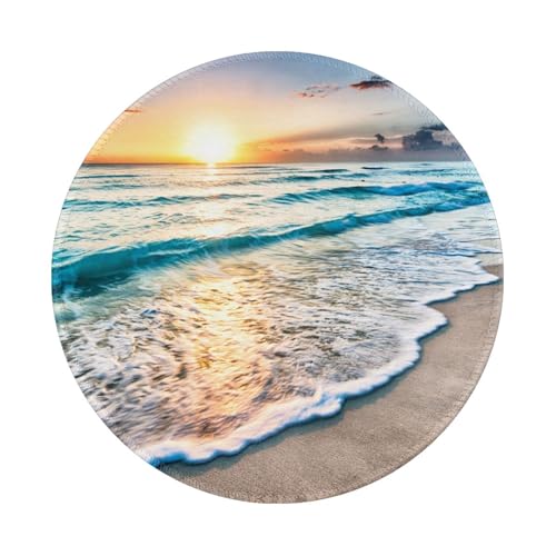 Beach Sun rundes Mauspad, kleines Gaming-Mauspad, Schreibtischmatte, genähte Kanten, 20,3 x 20,3 cm, für Home Office von Cayiibe
