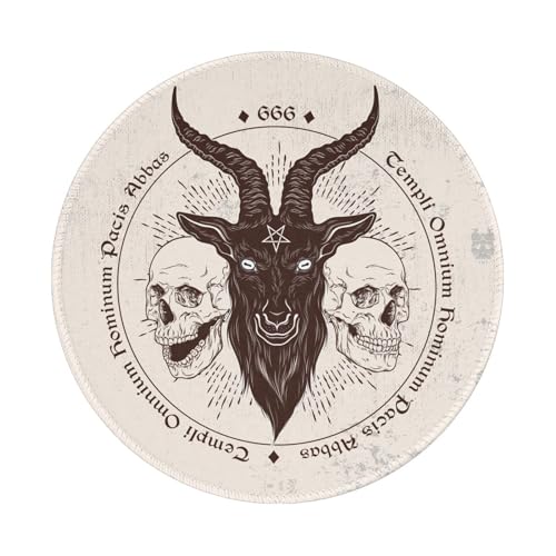 Satan Penta-Symbol Ziegenschädel Gothic rundes Mauspad kleines Gaming-Mauspad Schreibtischunterlage genähte Kanten 20,3 x 20,3 cm für Home Office von Cayiibe