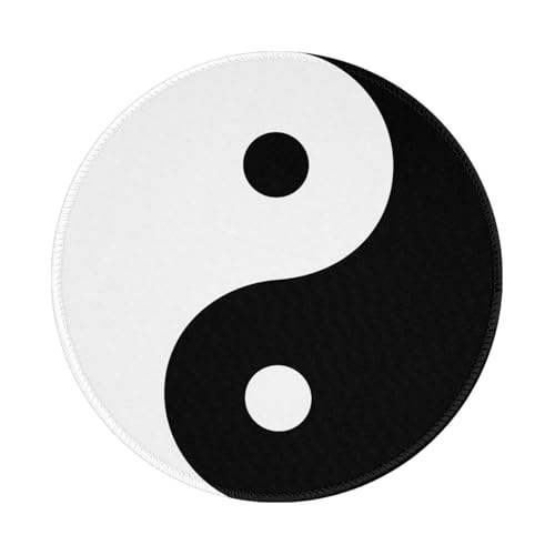 Yin Yang rundes Mauspad, kleines Gaming-Mauspad, schwarz und weiß, Schreibtischmatte, genähte Kanten, 20,3 x 20,3 cm, für Home Office von Cayiibe