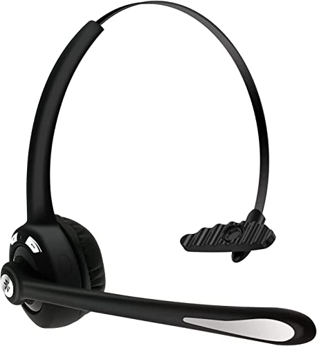 Bluetooth-Headset mit Mikrofon, V5.1, kabelloser On-Ear-Kopfhörer mit Geräuschunterdrückung, Telefon-Headset-Stummschalttaste für Laptop, Skype, Call Center, Büro, Trucker von Caymuller