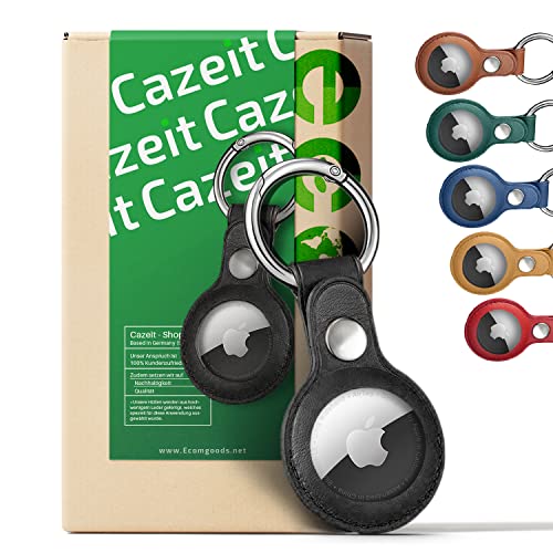 Cazeit® AirTag Leder Anhänger Schutzhülle Vegan + kostenlosen Karabiner | Ultra Leichte AirTag Hülle Schlüsselanhänger Schlichtes Design & langlebig | Nachhaltig in Deutschland handverpackt [Schwarz] von Cazeit