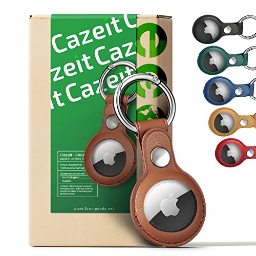 Cazeit® AirTag Leder Anhänger Schutzhülle Vegan + kostenlosen Karabiner | Ultra Leichte AirTag Hülle Schlüsselanhänger Schlichtes Design & langlebig | Nachhaltig in Deutschland handverpackt [Braun] von Cazeit