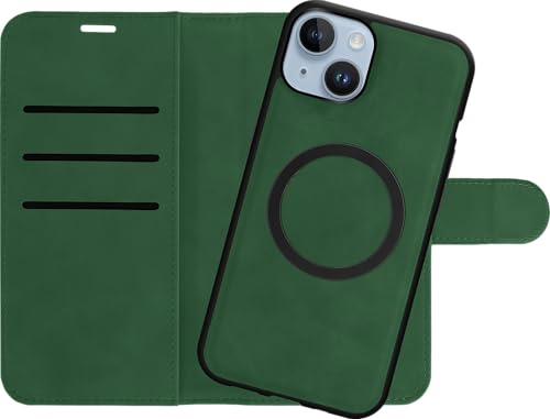 Cazy Hülle geeignet für iPhone 14 Plus Hülle mit Kartenhalter geeignet für MagSafe - Abnehmbare 2-in-1 Premium Bookcase - Grün von Cazy
