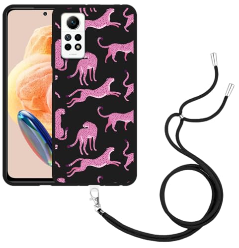 Cazy Handykette Hülle Schwarz Kompatibel mit Xiaomi Redmi Note 12 Pro 4G Rosa Geparden von Cazy