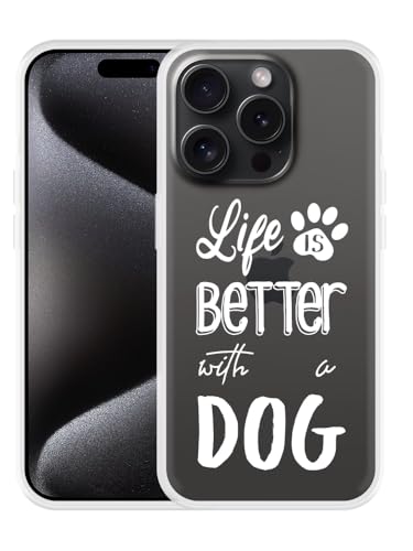 Cazy Hülle Kompatibel mit iPhone 15 Pro Max Life is Better with a Dog - Weiss Cazy Hülle Kompatibel mit iPhone 15 Pro Max Life is Better with a Dog - Weiss von Cazy