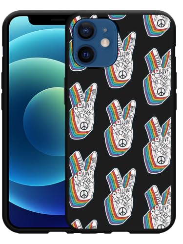 Cazy Hülle Schwarz Kompatibel mit iPhone 12/12 Pro - Liebe & Frieden von Cazy