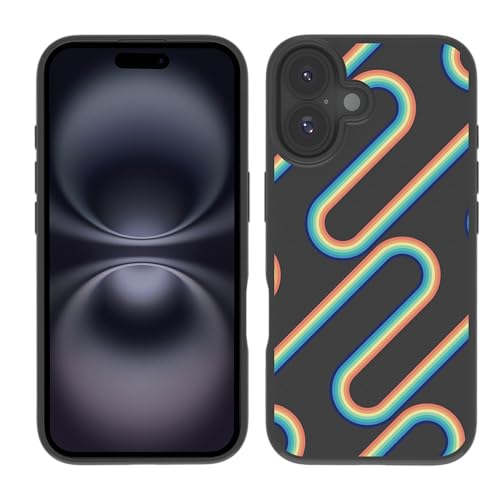 Cazy Hülle Schwarz Kompatibel mit iPhone 16 Retro-Regenbogen II Cazy Hülle Schwarz Kompatibel mit iPhone 16 Retro-Regenbogen II von Cazy