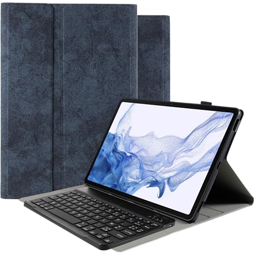 Cazy Tastatur Hülle Kompatibel mit Samsung Galaxy Tab S8+ - Schutz Etui mit magnetisch Abnehmbarer Tastatur - Layout: Azerty Blau von Cazy