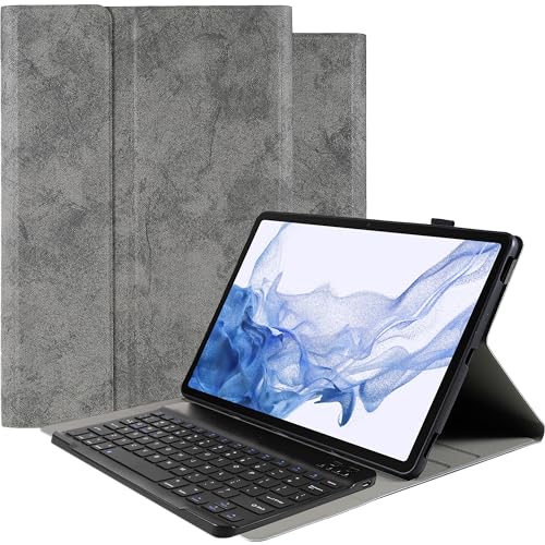 Cazy Tablet-Hülle mit Tastatur geeignet für Samsung Galaxy Tab S8 Plus - QWERTY Bluetooth Tastatur-Hülle - Vintage Grau von Cazy