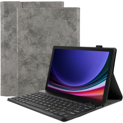 Cazy Tastatur Hülle Kompatibel mit Samsung Galaxy Tab S9 / S9 FE - Schutz Etui mit magnetisch Abnehmbarer Tastatur - Layout: QWERTY Grau von Cazy