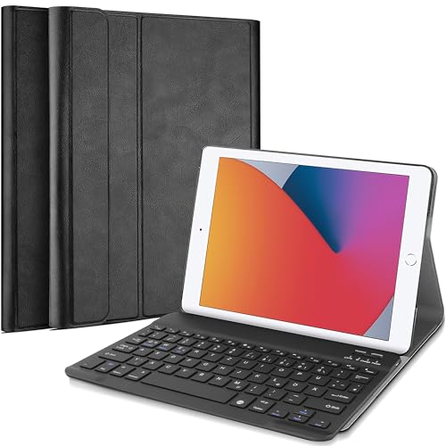 Cazy Tastatur Hülle Kompatibel mit iPad 2021 (9th Gen)/2020 (8th Gen)/iPad 2019 (7th Gen) - Schutz Etui mit magnetisch Abnehmbarer Tastatur - Layout: Qwertz von Cazy