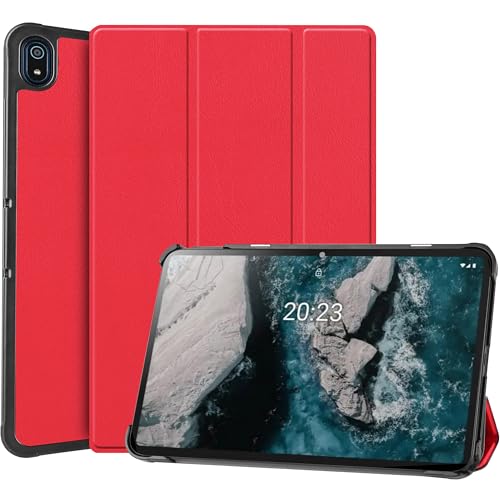 Premium Smart Hülle Kompatibel mit Nokia T20 - Schutz Etui Hülle - Automatischem Schlaf/Aufwach - Rot von Cazy