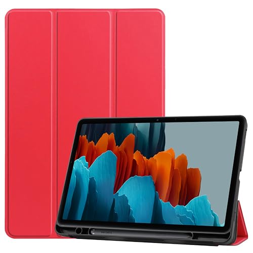 Premium Smart Hülle Kompatibel mit Samsung Galaxy Tab S7 - Schutz Etui Hülle mit Stifthalter - Automatischem Schlaf/Aufwach - Rot von Cazy