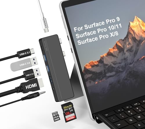 Surface Pro 8/9/10/11/X Docking Station Hub - Surface Pro 9 Adapter mit 4K HDMI, Thunderbolt 4 (8K@30Hz Video+40G Daten+100W PD), 2*USB 3.0, SD/TF Kartenleser, 3,5mm-Audio Surface Pro 9 Zubehör von Cbcuyle