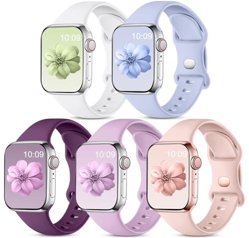 CeMiKa 5 Stück Armbänder Kompatibel mit Apple Watch Armband 38mm 40mm 41mm 42mm 44mm 45mm 49mm - Silikon Sport Ersatz Band für iWatch Armband Series 9 8 7 6 5 4 3 2 1 SE Ultra - Damen Herren von CeMiKa