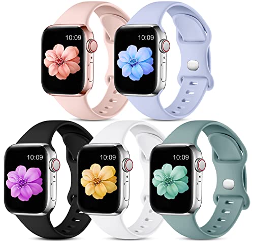 CeMiKa 5 Stück Armbänder Kompatibel mit Apple Watch Armband 41mm 38mm 40mm 42mm 44mm 45mm 49mm -Silikon Sport Ersatz Band für iWatch Armband Series 9 8 7 6 5 4 3 2 1 SE- Damen Herren Farbe C von CeMiKa