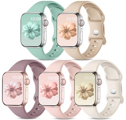 CeMiKa 5 Stück Armbänder Kompatibel mit Apple Watch Armband 49 mm 44mm 45mm 42mm 38mm 40mm 41mm - Silikon Sport Ersatz Band für iWatch Armband Series 8 7 6 5 4 3 2 1 SE Ultra - Damen Herren von CeMiKa