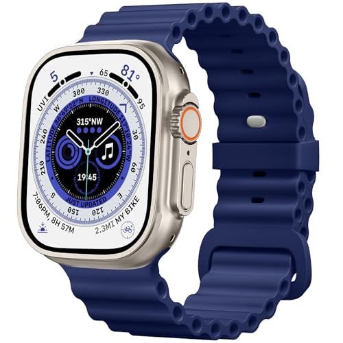 CeMiKa Armband für Ocean Silikon Kompatibel mit Apple Watch Armband 49mm 45mm 44mm 42mm, Weiches Loop Armband mit Schnalle Designed for iWatch Ultra 2 Ultra Series 9 8 7 6 5 4 3 2 1, Blau von CeMiKa