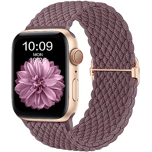 CeMiKa Geflochtenes Armband Kompatibel mit Apple Watch Armband 38mm 40mm 41mm für Damen Herren, Elastisches Solo Loop Nylon Armband für iWatch Series 9 8 7 6 5 4 3 2 1 SE Ultra 2, Violett Rauchen von CeMiKa