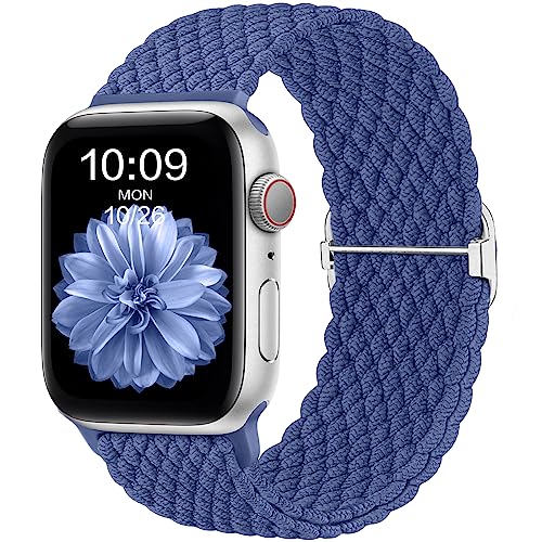 CeMiKa Geflochtenes Armband Kompatibel mit Apple Watch Armband 41mm 40mm 38mm für Damen Herren, Elastisches Solo Loop Nylon Armband für iWatch Series 9 8 7 6 5 4 3 2 1 SE Ultra 2, Blau von CeMiKa